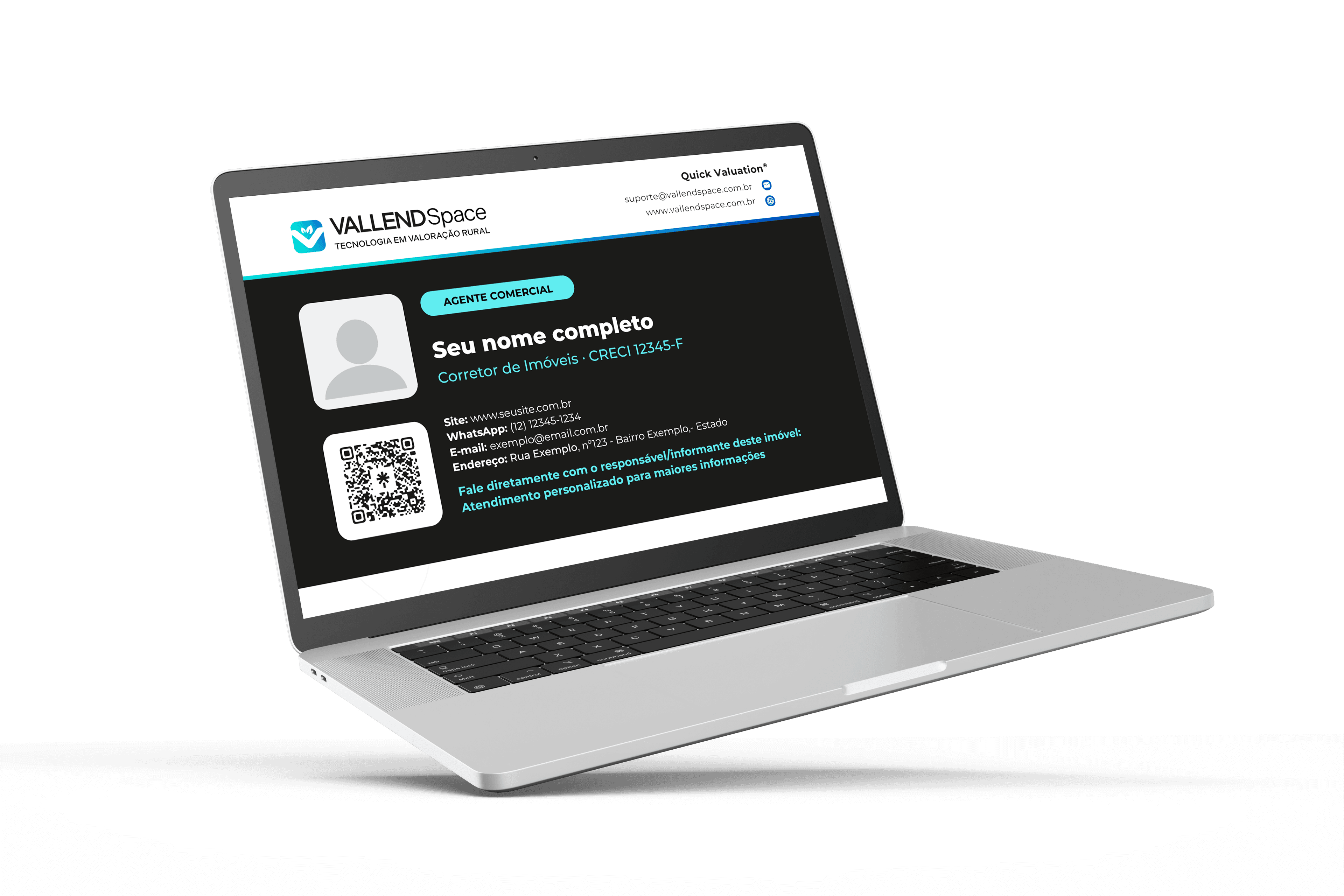 Notebook exibindo relatório personalizado da Vallend Space