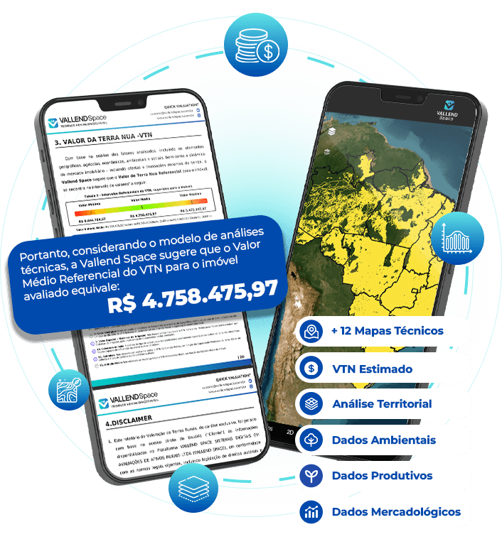 Relatório Quick Valuation e mapa técnico em celulares